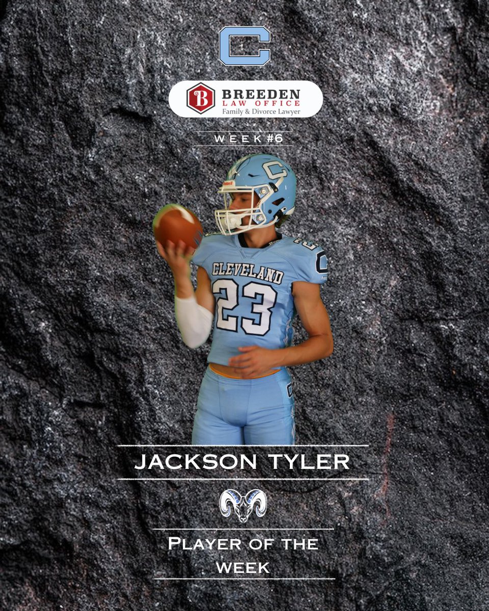 cvhsftbl's tweet photo. Congrats to this week’s @BreedenLawNC Player of the Game Jackson Tyler in our 47-0 win over Fuquay! @JMoney38263468 FS: 6 tackles, 1 TFL, 1 INT, 1 https://t.co/f65w1Dtm16