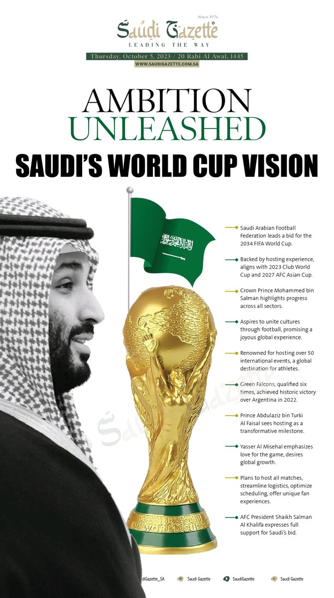 Saudi_Gazette's tweet photo. AMBITION UNLEASHED: #SAUDI'S WORLD CUP VISION — https://t.co/nY7UTN1dpv https://t.co/BL2x5hwpYP
