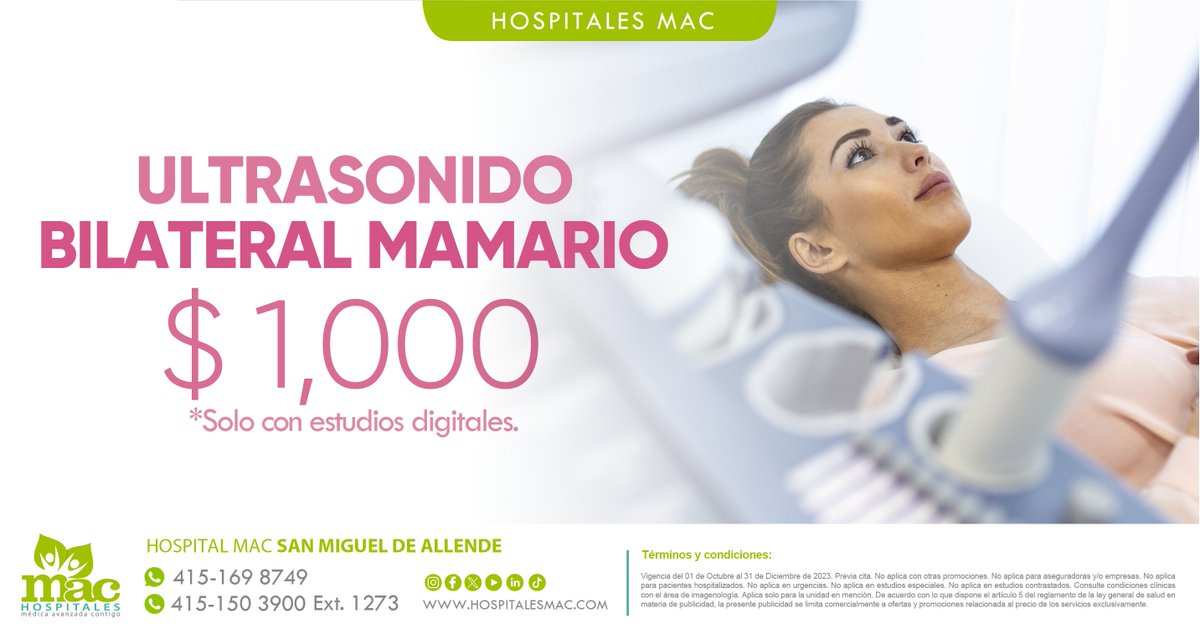 hospitalesmac's tweet photo. #SanMiguelDeAllende | En #HospitalesMAC lo más importante es cuidar de ti. Realiza tu #ultrasonido de mamas anual a un precio especial.
Agenda tu cita al #WhatsApp 415 169 8749
#OctubreRosaEnMAC #OctubreRosa #MesRosa #HospitalMAC #cancerDeMama https://t.co/vBLlREjYer