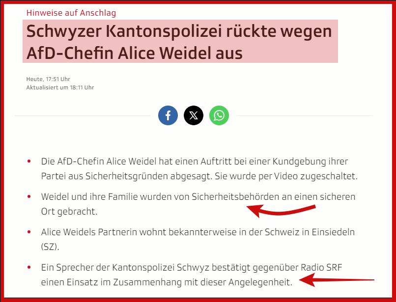 HeimatliebeDE's tweet photo. Bestätigung der Schwyzer Kantonspolizei!  

Es ist so widerlich, dass an der Bedrohungslage von Alice #Weidel und ihrer Familie gezweifelt wird und ihr jetzt auch noch unterstellt wird, sie würde auf Mallorca Urlaub machen. 

Ich wünsche Alice Weidel Durchhaltevermögen und viel Kraft. Was man hier mit ihr und ihrer Familie macht, ist Psychoterror.

Die Kommentare von linksgrün sind widerlich. Aber kein Wunder, die Medien säen diesen Hass tagtäglich.