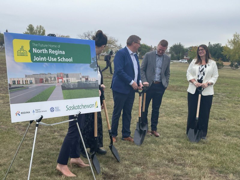 Exciting to break ground at the new North Regina school today. Thank you to my fellow trustees for being there. We are excited for our <a href="/StMichaelRegina/">St. Michael</a> and <a href="/rcsd_StPeter/">StPeterRCSD</a> to join communities with Regina Public Imperial and Mcdermid Schools. 

<a href="/vicky_bonnell/">Vicky Bonnell</a> <a href="/RYJBA/">Ryan J. Bast</a> <a href="/rjkwascana/">Bob</a>