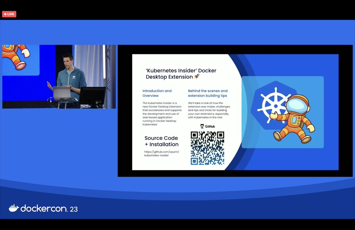 karolykassjr's tweet image. 🔴 GAME OVER! 🎮
@docker has some news for #Kubernetes enthusiasts also. 😉
@jamesspurin talks about &apos;Kubernetes Insider&apos; Docker Desktop Extension 🚀
#DockerCon23 #DockerCon #DockerCommunity #docker🐋 #k8s #CloudNativeCommunity #CloudNative #development