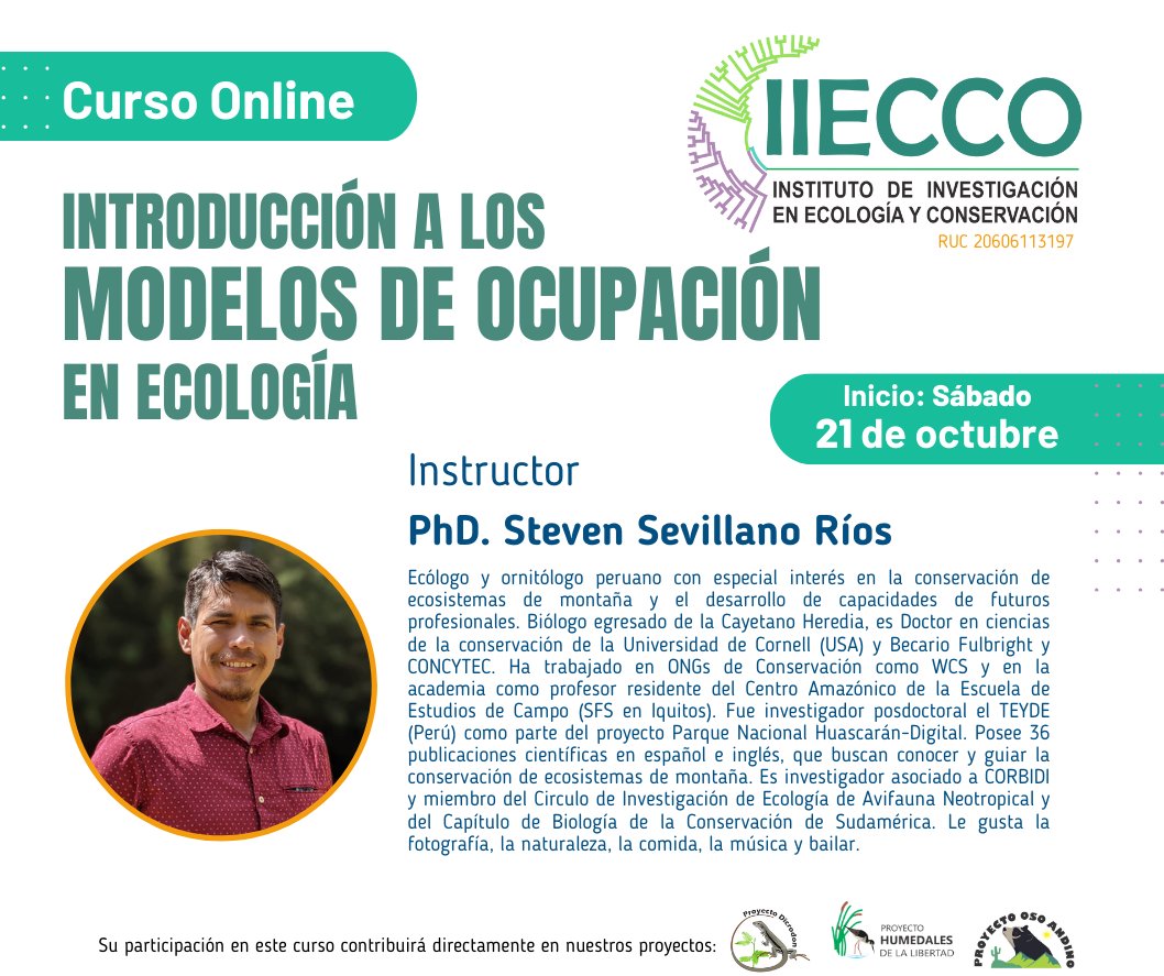 iiecco's tweet photo. 📚No te pierdas nuestro nuevo #IIECCOCurso! 💻 "Introducción a los Modelos de Ocupación en Ecología"

📝Para recibir más información sobre este curso, déjanos tu correo en el siguiente formulario: 👇
https://t.co/VS0peSgXIl

#Ecología #Conservación #Curso #Biodiversidad https://t.co/yJ7UzXgoBo