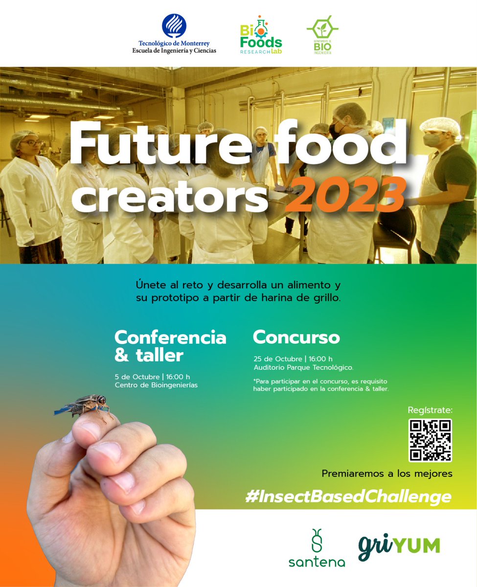 ProfASharma's tweet image. ¡Es mañana! Forma parte de una conferencia donde podrás conocer los impactantes beneficios alimentarios del grillo, y si quieres llevar tu creatvidad al máximo te invitamos al concurso de desarrollo de alimentos, ¡No faltes!    #CentrodeBioingenierías #IngenieríasTec #Alimentos