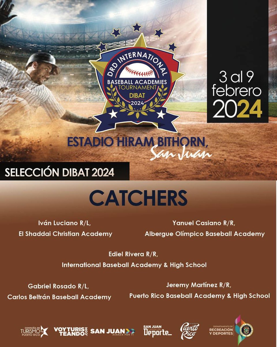 recreaydeportes's tweet photo. ¡Anunciamos con orgullo a nuestros atletas seleccionados para representar a Puerto Rico en el Baseball Academies Tournament, #DIBAT en el estado Hiram Bithorn de San Juan, del 3 al 9 de febrero de 2024! 🇵🇷⚾ ¡Felicitaciones a estos talentosos jóvenes! #DRDInternational https://t.co/VSdBVl6FUP