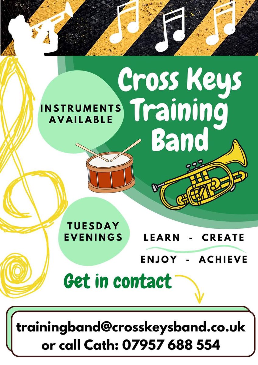 Our training band is going from strength to strength, but we would still love to get more of you involved in the joys of playing a brass instrument! 💚 

<a href="/crosskeysrfc/">Cross Keys RFC</a> <a href="/CuckooRisca/">Risca Cuckoo</a> <a href="/tysignprimary/">Ty Sign Primary</a> <a href="/coleggwent/">Coleg Gwent</a> <a href="/waunfawrps/">Waunfawr Primary 🏴󠁧󠁢󠁷󠁬󠁳󠁿</a> @CwmcarnS <a href="/AbercarnPrimary/">Abercarn Primary</a> <a href="/CwmfelinfachS/">Cwmfelinfach Primary School</a> <a href="/ynysdduprimary/">Ynysddu Primary</a>