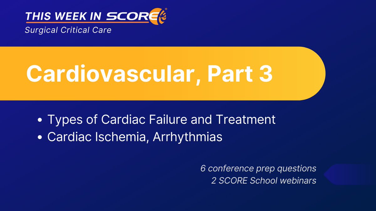 Have you taken the #SCC quiz on #Cardiovascular? This week covers 2 module topics and 6 conference prep questions. There are 2 SCORE School #webinars to review as well. To take your #SurgicalCriticalCare #TWIS quiz, go to: ow.ly/B0Sx50PT5iL #CriticalCare #MedEd #SurgEd