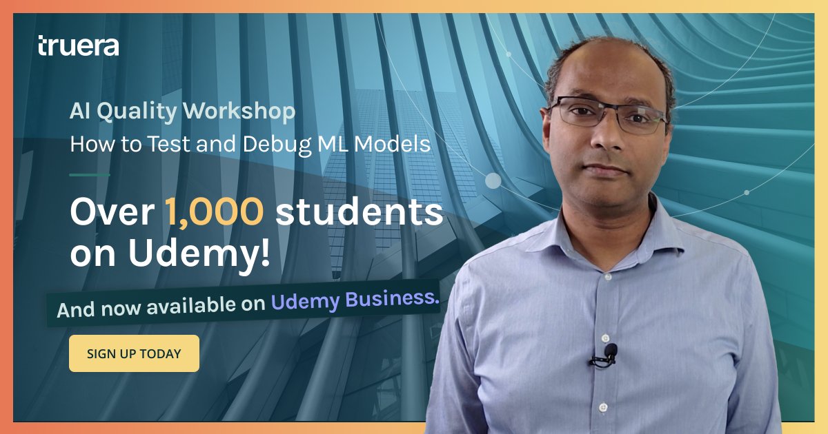 truera_ai's tweet image. AI Quality Workshop - Testing and Debugging ML Models has now surpassed 1k students on Udemy!

This highly rated course has also been added to Udemy Business - so anyone with Udemy Business can take it for free!

loom.ly/Y-oaYMY

#MLOps #MLtesting #MLdebugging #AIQuality