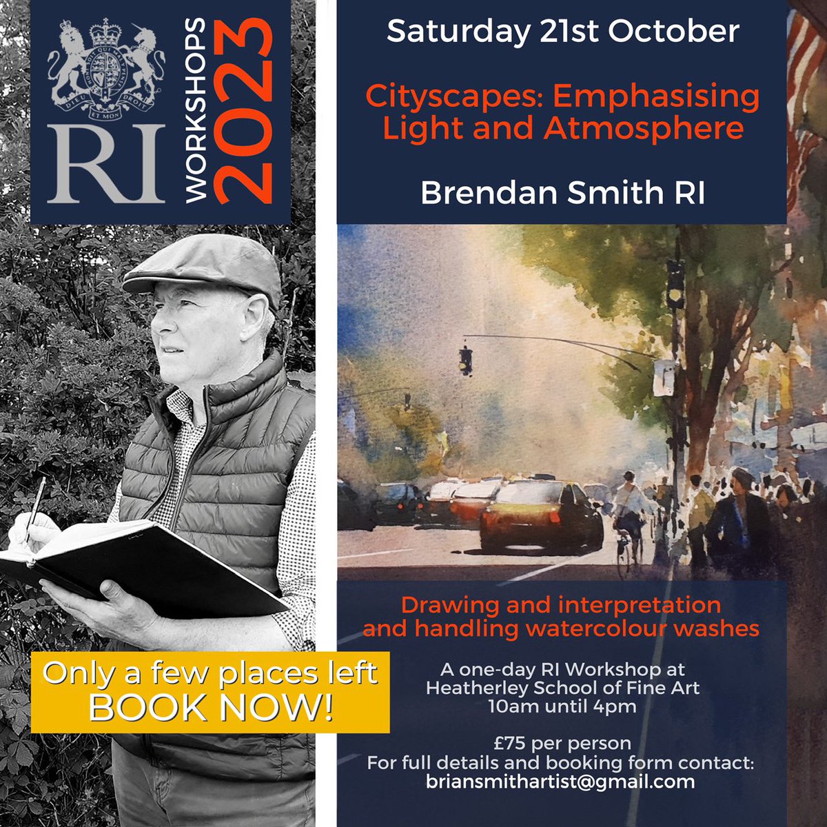 There is still time to book the last few places on the new watercolour workshop with  Brendan Smith RI... please contact briansmithartist@gmail.com for details.