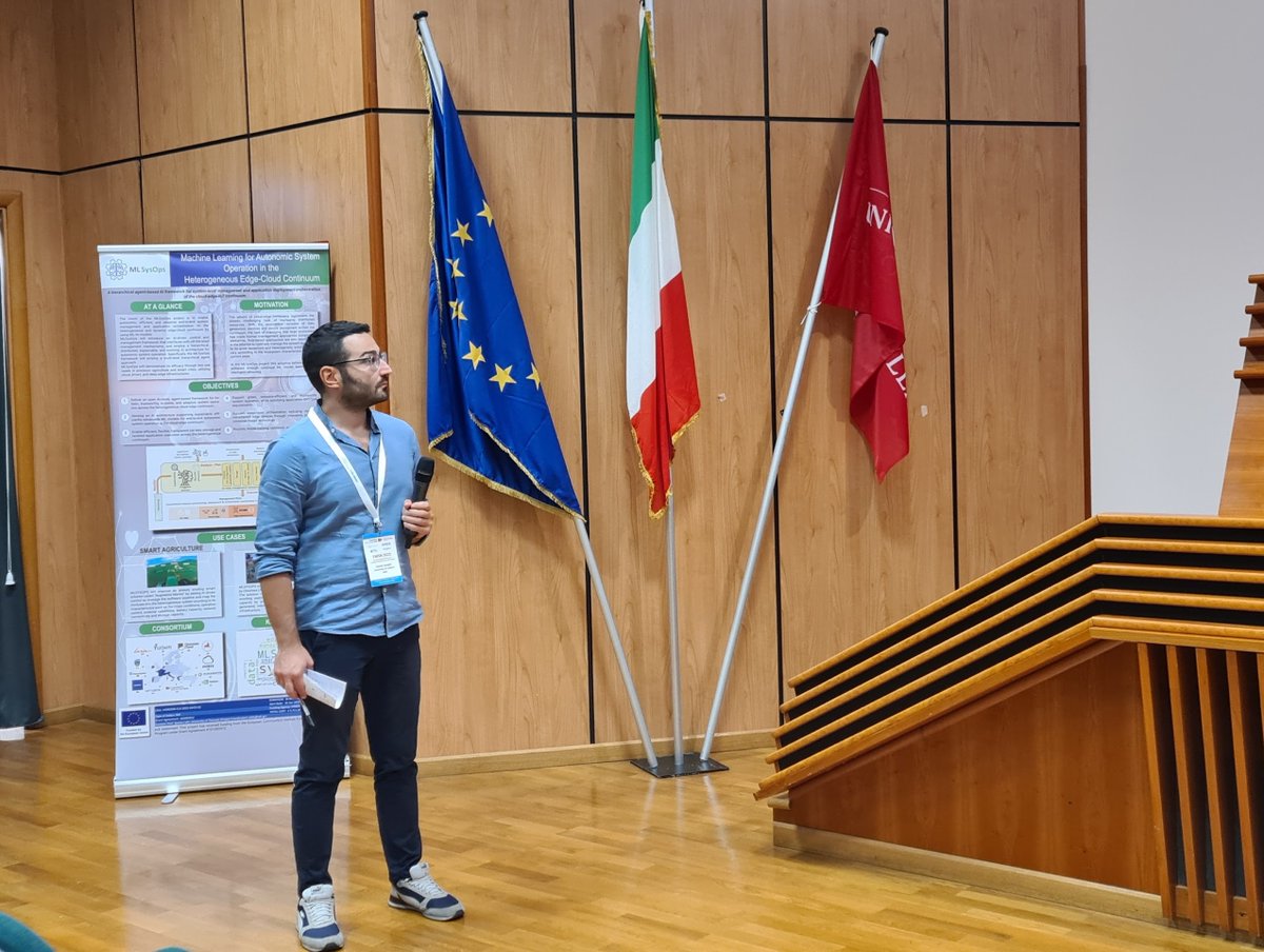 mlsysops's tweet photo. 2 hot events for the #MLSysOps Project just completed! The 1st International Workshop on Machine Learning for Autonomic System Operations in the Device-Edge-Cloud Continuum (MLSysOps 2023) jointly held with #EWSN2023 and our 2nd plenary meeting, both hosted by @UniCalPortale! https://t.co/P3OcBo5ys1