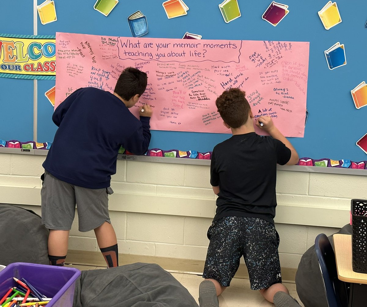 CVanDerWende's tweet photo. Embarking on a memoir writing journey, students create and share  notebook prewriting strategies. Today a student demonstrated how good writers can scrap ideas and start anew - it’s all part of the beauty of the writing process.📝💡💙@WPSEisenhower @wyckoffschools @mrskgraziano https://t.co/voNfWoXfWr