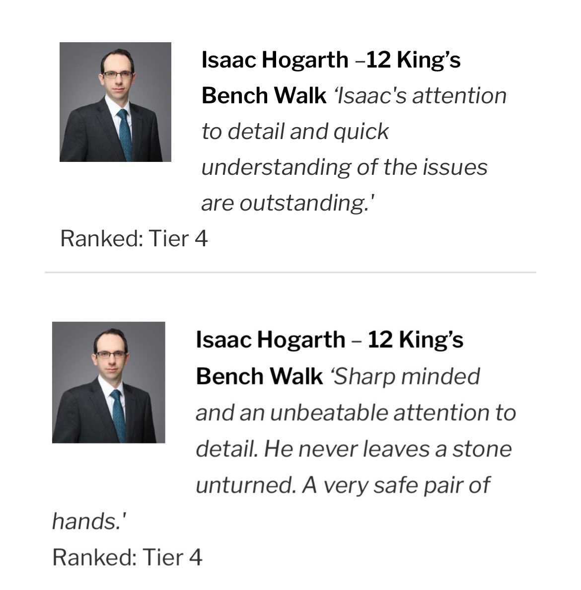 Thanks very much to <a href="/thelegal500/">The Legal 500</a> for my rankings in PI and clin neg. Very grateful to all my kind referees and congratulations to colleagues <a href="/12KBW/">12 King's Bench Walk</a> and across the profession. 

The humblebrag fine has been paid <a href="/BillableHour16/">Billable Hour</a>