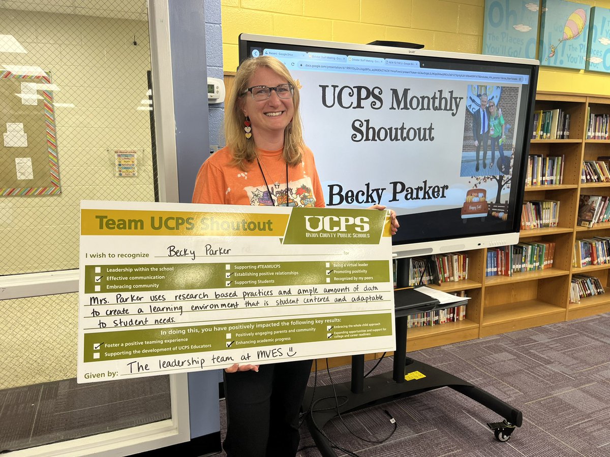 Congratulations to 5th grade teacher, Mrs. Becky Parker for receiving the Team UCPS Shoutout for this month! @UCPSNC @AGHoulihan @Renee_McKinnon1 @courtneyluce12 @APCrystleWelsh