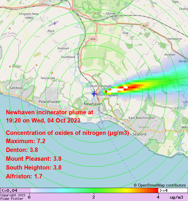 Latest Newhaven incinerator plume plot, 19:20 04/10/23 #Denton #MountPleasant #SouthHeighton plumeplotter.com/newhaven/