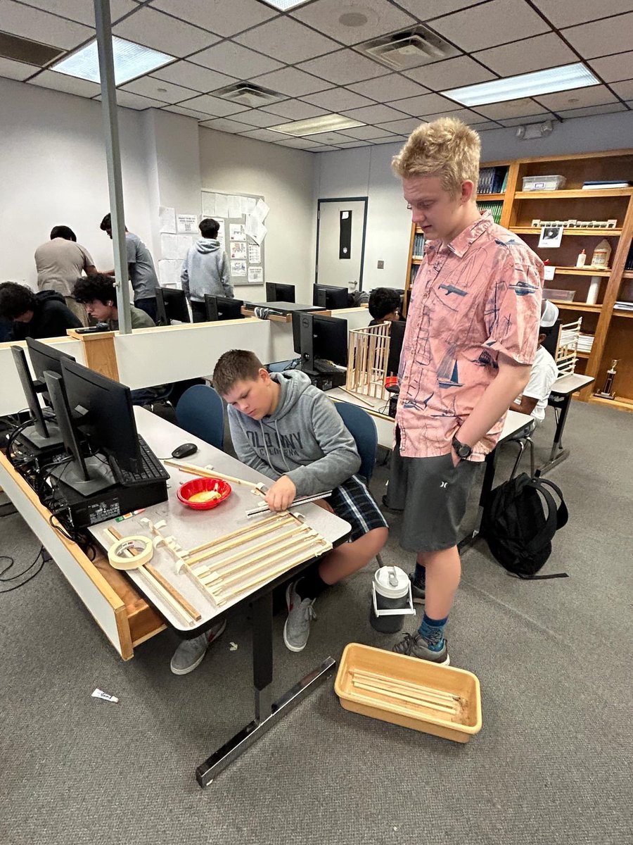 Here are some @RHSRaiders Architecture Design students hard at work on their first design and model build. Groups had to draw, document, budget, and build 1 room sheds that will be used in the neighboring Interior Design course.