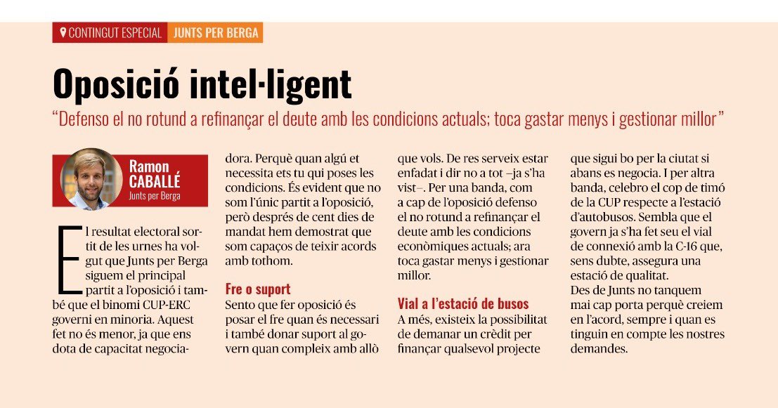 A l’<a href="/AquiBergueda/">Aquí Berguedà</a> he escirt Oposició intel·ligent  tuit.cat/yln9w. 

Quan algú et necessita ets tu qui poses les condicions.