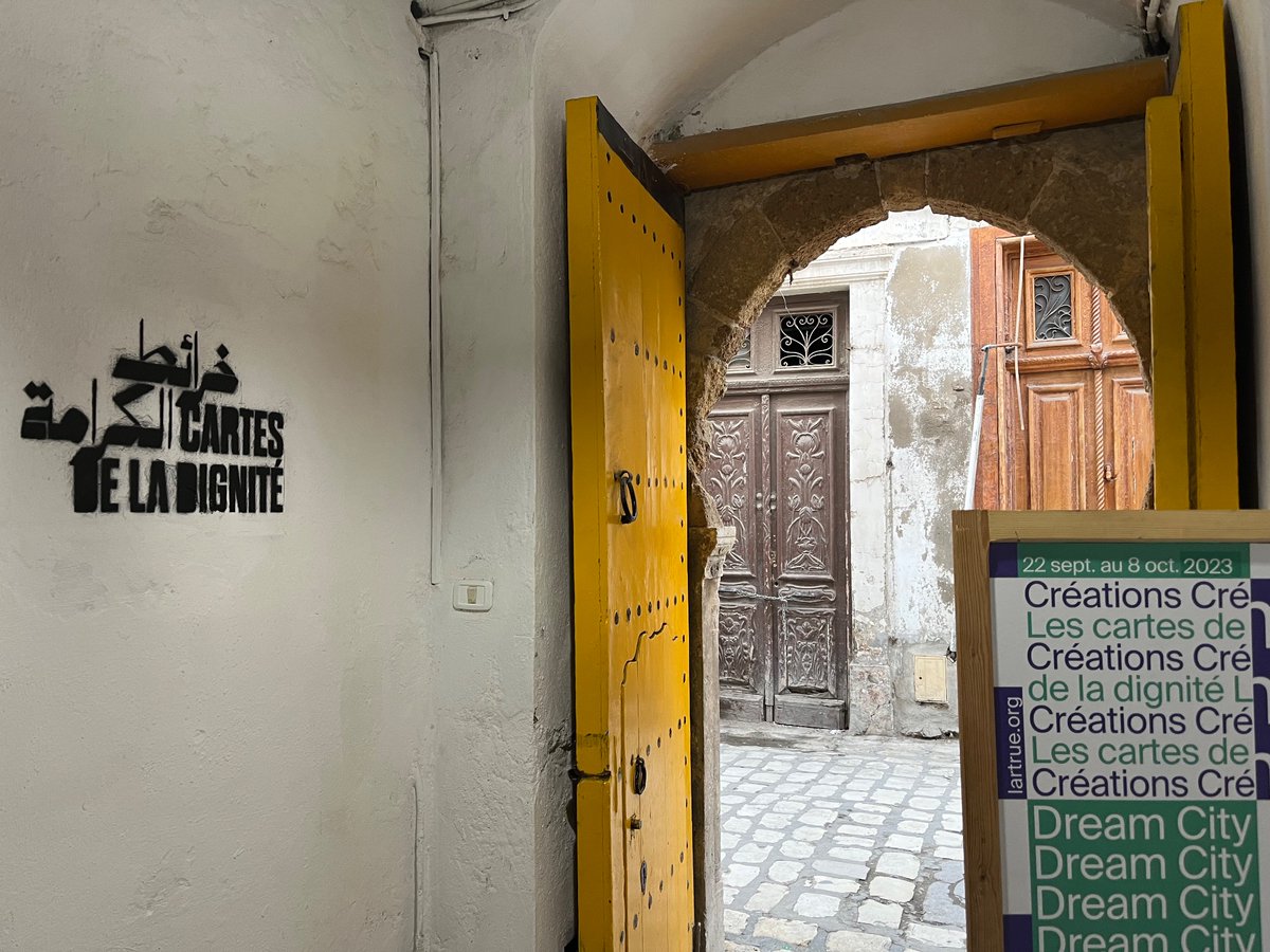 katharinagrneis's tweet photo. 4 more days to catch the inspiring exhibition Maps of Dignity - خرائط الكرامة by @ERC_DREAM at @FestDreamCity festival in #Tunis - research on contestation visualised and recounted through diverse forms of (counter-)mapping on the crumbling walls of Dar Ben Achour https://t.co/guolRTzq23