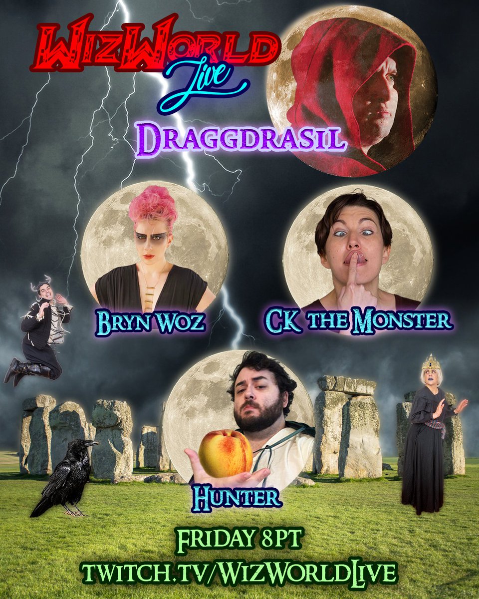 Friday 8PT we journey to DRAGGDRASIL seeking wisdom for our Season V quest! <a href="/glitterpizzacat/">Glitter Pizza Cat</a> &amp; <a href="/brynwoz/">Bryn “Resting Schtick Face” Woznicki</a> of #Dragsville join us alongside @hunteredwardsbb, plus a new monologue from Cynthia Weatherwax! Such spooky secrets we shall uncover BE THERE 🧙‍♂️🌕🎃

#improv #WizardWednesday