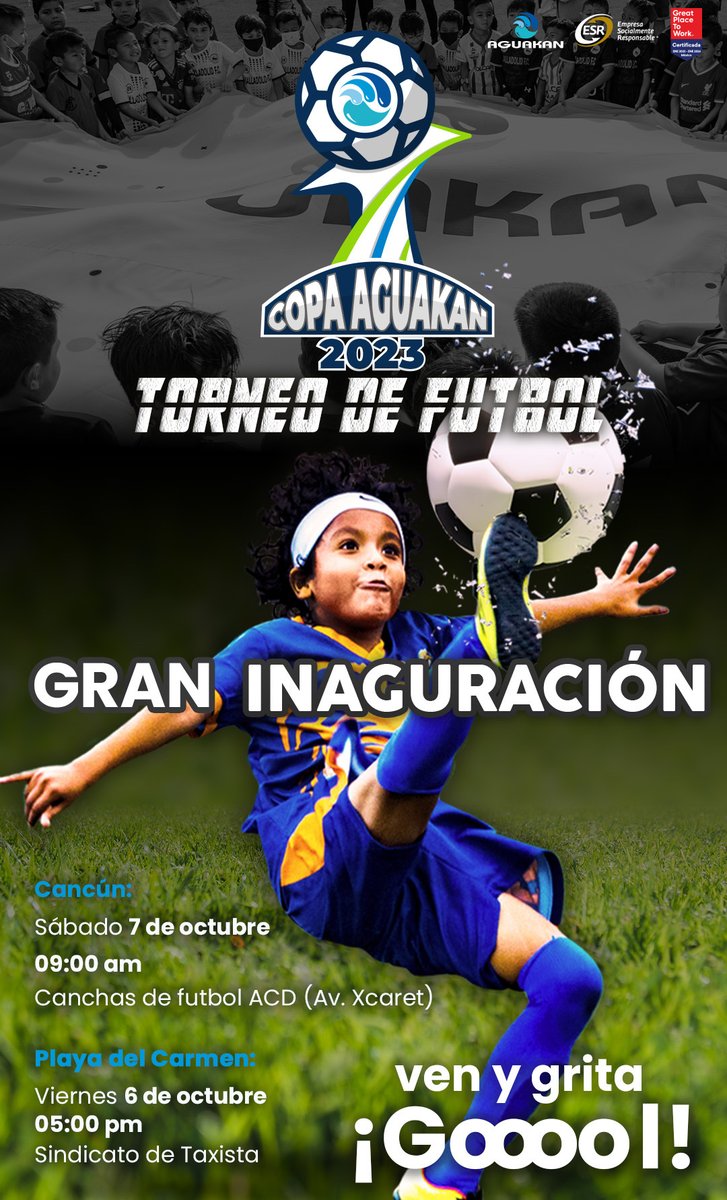 DHCAGUAKAN's tweet photo. ¡Únete a la emoción de la Copa Aguakan! Te invitamos cordialmente a la inauguración de este emocionante torneo los días 6 y 7 de octubre. Ven con tu familia y amigos a disfrutar de partidos llenos de pasión por el fútbol. ¡Nos vemos en la cancha! https://t.co/iTMZw5Kkeg