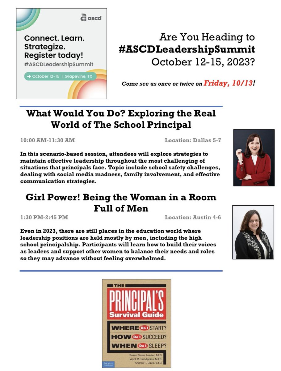 Principal_SG's tweet photo. Are you headed to TX for #Ascdleadershipsummit next week? Come see our authors in one or both sessions! @FreeSpiritBooks @ASCD @KesslerDr @SnodgrassHLHS https://t.co/NXEIEBN2JQ