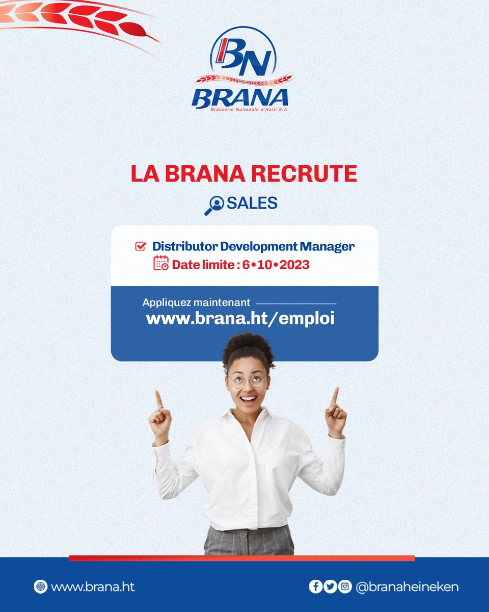 LA BRANA RECRUTE!!!!📢📢📢

Rejoignez notre équipe et faites partie de notre histoire. 

#BRANAHeineken 🌟 #EmployeurDeChoix #OpportunitésDeCarrière
#EmployerOfChoice