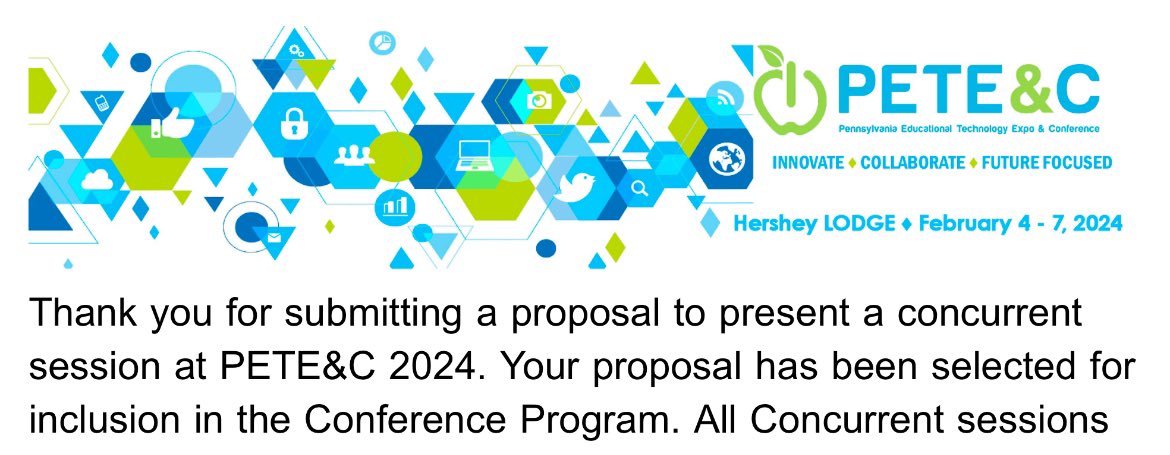 We’ve been selected!  So excited to head to Hershey, PA with @SamanthaArmMSD to share our session at @peteandc! So excited!!🤩