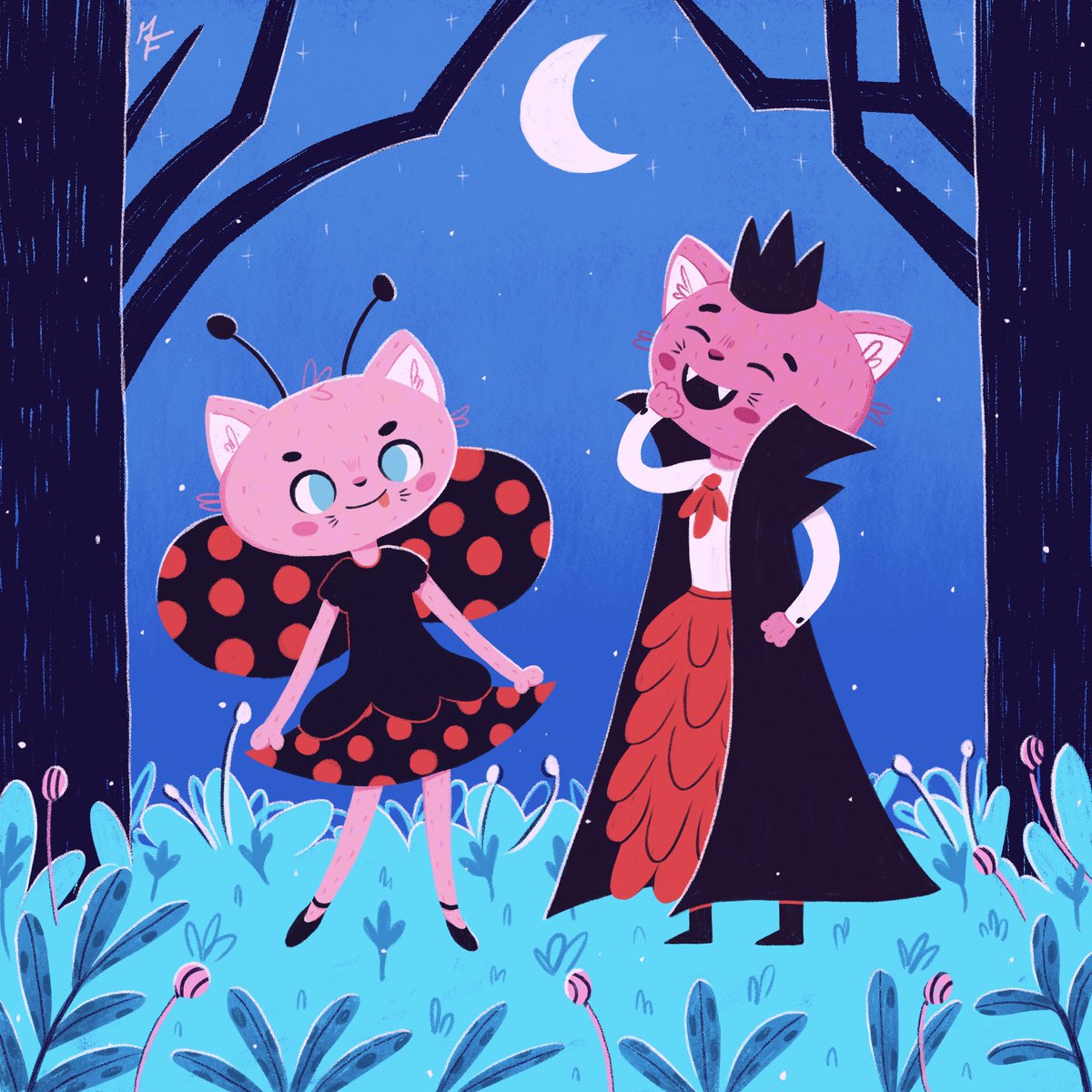 MareeFelix's tweet photo. Meet the cat sisters Nettie and Paulie, the new OCs that I created for #pinktoober2023 hosted by Brenda Bossato on IG.

They're going to a Halloween party this month! We'll be following their journey in October with each pinktoober prompt.

#inktober2023 #kidlit #kidlitart https://t.co/e949E8ojvD