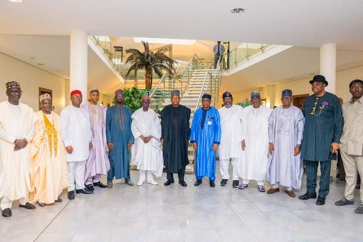 TeamKashim's tweet photo. The board and management of NEDC presented the North-East Stabilisation and Development Master Plan (NESDMP) to the vice president senator Kashim Shettima, GCON,  at the Presidential Villa, Abuja. https://t.co/gumjysi2SX