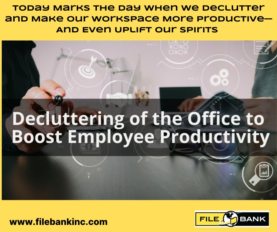FileBankInc's tweet image. Let’s celebrate making our workplace more productive. If you need a little help, FileBank is ready  to help you. I mean, let’s face it. There are perks to improving our office, especially when removing unnecessary clutter like piles of paper. #FileBankInc #GoPaperless