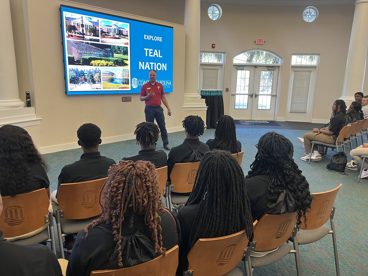 CCUScienceDean's tweet photo. So honored to have the #successteam join us today to learn about @CCUChanticleers and @coastalstem! These 30 students have a bright future, and we are honored to invest in them! Taking them to Waties Island tomorrow! https://t.co/q3rTZyshpE @Timbehling___ https://t.co/sUpYmb8EXF