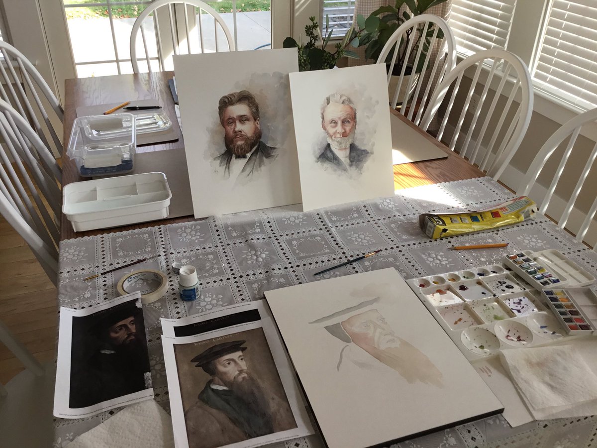 NahumOBrien's tweet photo. My wife, who is an artist, occasionally sits down to paint new portraits for my office/study. What a blessing! https://t.co/sErv0Ck5FF