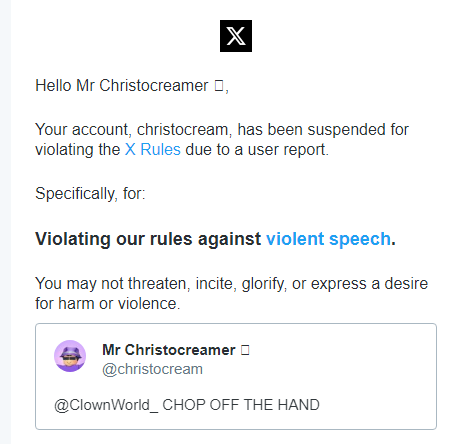 Kinda popular ROBLOX 'Bedwars' YouTuber @christocream has gotten his Twitter/X account suspended. Thoughts?

#RobloxDev #RobloxDevs #Roblox #Gone #Deleted #Suspended #OMG #Scared #Bad #False #Terminated