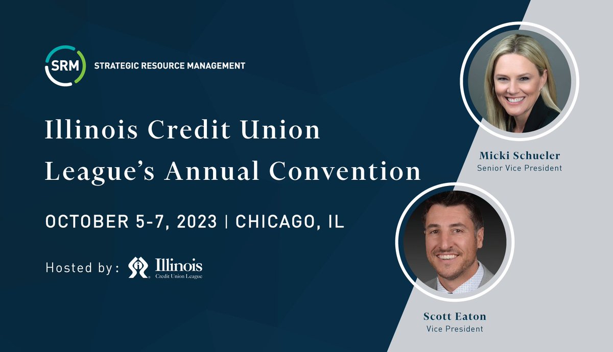 SRMCorp's tweet image. High rates are creating challenges for credit unions, including balance sheet growth, and #expensecontrol is so important as #revenue growth slows.
Micki Schueler and Scott Eaton can help. Stop by the SRM booth at the Illinois Credit Union League's Annual Convention for a chat!