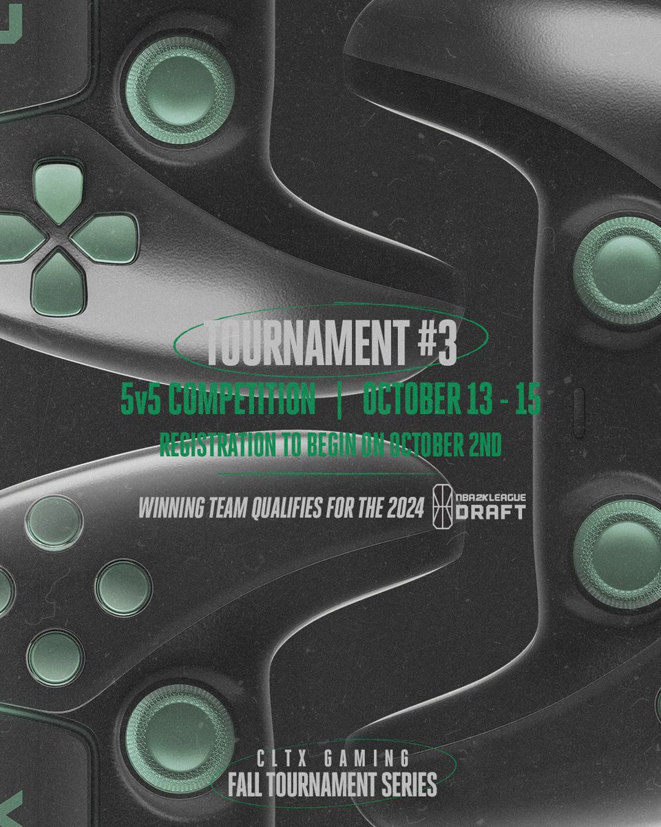 CLTXGaming's tweet photo. It's 5v5 Tourney time 🎮☘️

Register now for our Fall NBA 2K24 5v5 Tournament. Members of the winning team will be eligible for the 2024 NBA 2K League Draft. Sign up here: https://t.co/1wlUxmMmcz https://t.co/suZCsmcs28