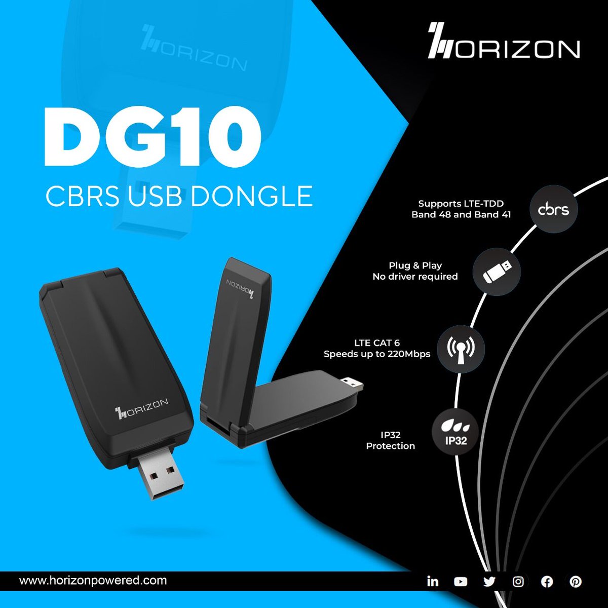 Improve your #CBRS connectivity with #HorizonDG10 #USBDongle! Say goodbye to dead spots and enjoy lightning-fast speeds. #PlugAndPlay ease, advanced security, low power use, and #remotemanagement via DMS. Stay connected in CBRS environments! 
horizonpowered.com/devices/usb-do…