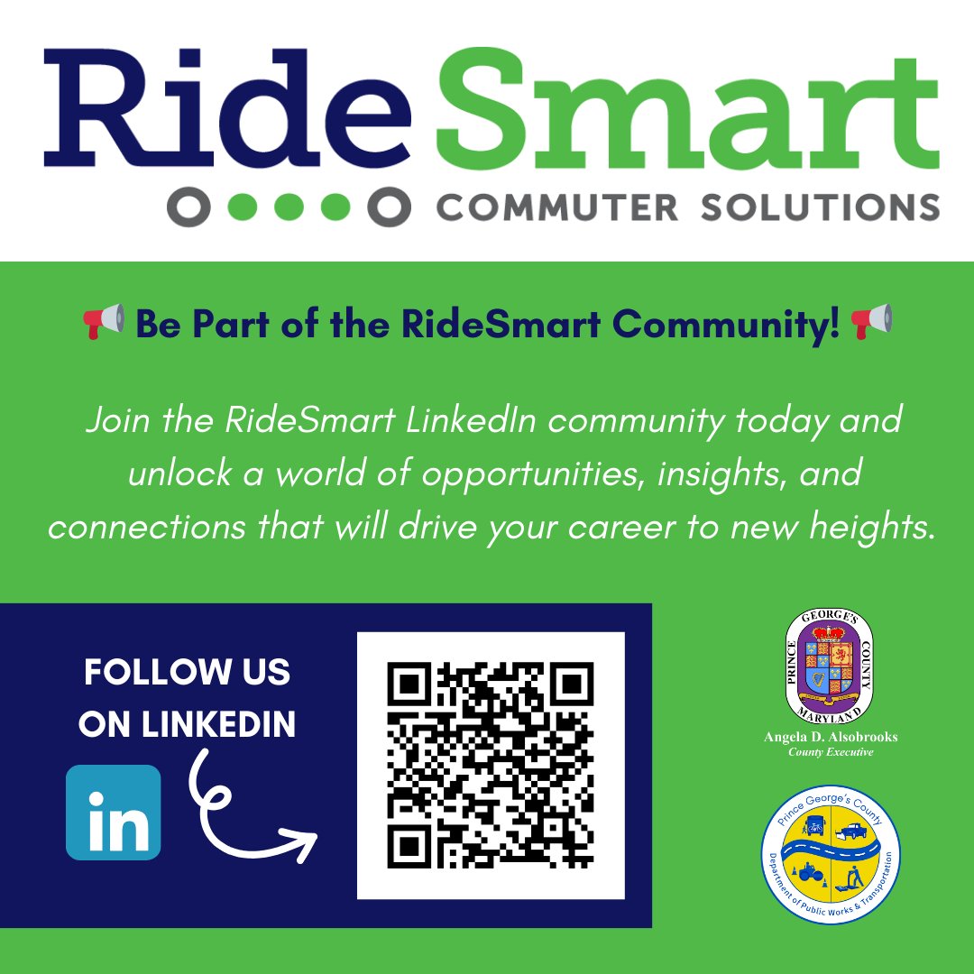 PGCountyDPWT's tweet image. 📢 Be Part of the RideSmart Community! 📢 

Join the RideSmart LinkedIn community today and unlock a world of opportunities. 👥 Follow Us on LinkedIn: linkedin.com/company/ridesm… 

#RideSmartLinkedIn #CareerGrowth #LinkedInCommunity #WorkingWednesday