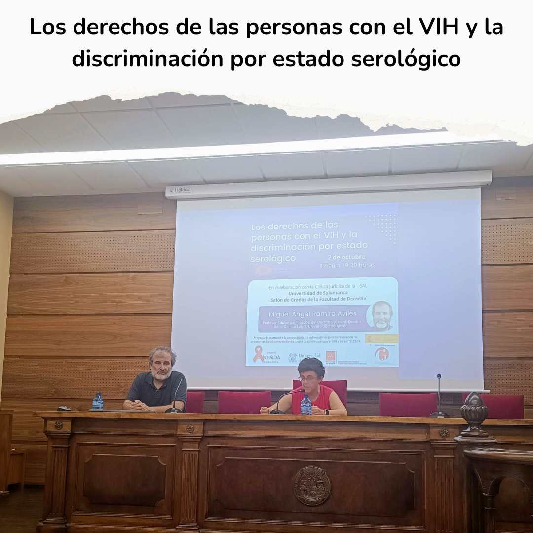 sidasalamanca's tweet photo. El pasado lunes tuvimos la oportunidad de disfrutar de una sesión en la Universidad de Salamanca liderada por la Clínica Legal de la Universidad de Alcalá y en la que hablamos de los derechos de las personas con el IVH y la discriminación por estado serológico. https://t.co/oH0rVWQ1HH