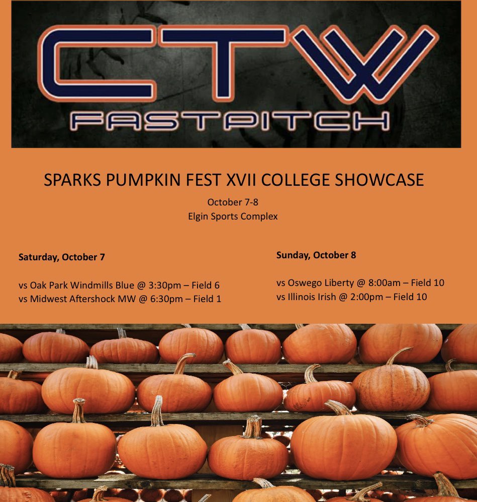 graycehaschak07's tweet photo. CTW 16u KO is headed to Elgin for the Sparks Pumpkin Fest this weekend. 

Come see us!

@SoftballRecruit  @SBRRetweets  @BoostSoftball  @IHartFastpitch
 @ctw_ko @CrushTidal https://t.co/VZsZKbn2Lf