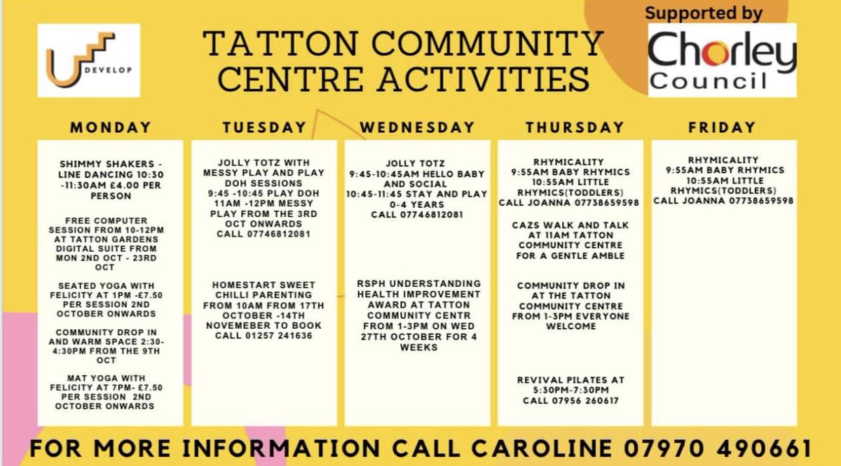 Udevelop (@udevelop4) on Twitter photo Our community programmes are growing at Tatton Community centre and we are looking at getting Fridays booked up for you so watch this space!!! <a href="/riseframework/">Rise Construction Framework</a> <a href="/ChorleyCouncil/">Chorley Council</a> Our community programmes are growing at Tatton Community centre and we are looking at getting Fridays booked up for you so watch this space!!! <a href="/riseframework/">Rise Construction Framework</a> <a href="/ChorleyCouncil/">Chorley Council</a>