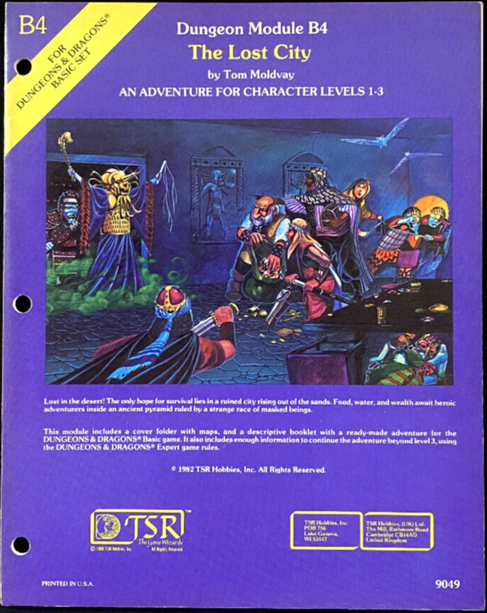 Loston_Wallace's tweet photo. #TSR #AdvancedDungeonsAndDragons #B4 #TheLostCity #RPGModule
Two of my four copies of B4: THE LOST CITY, by Tom Moldvay. One of my other copies is in rough shape, but I've another in worn, but decent condition. Played thru the module once, ran it four times. It's a great one! https://t.co/bI6daJbS49