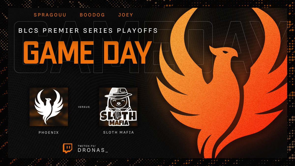 Phoenix (@phoenix_rle) on Twitter photo IT'S GAME DAY! Come support the team in our <a href="/BlackLineCS/">Black Line Championship Series</a> Premier Playoff Match against <a href="/SlothSquaNation/">Sloth Squa Esports</a> Mafia! Match will be CASTED by the <a href="/Dronas_/">Dronas</a> / twitch.tv/Dronas_ starting at 6:30PM PST/9:30PM EST! Drop in early at twitch.tv/spragouu for pregame hype & chat spam! IT'S GAME DAY! Come support the team in our <a href="/BlackLineCS/">Black Line Championship Series</a> Premier Playoff Match against <a href="/SlothSquaNation/">Sloth Squa Esports</a> Mafia! Match will be CASTED by the <a href="/Dronas_/">Dronas</a> / twitch.tv/Dronas_ starting at 6:30PM PST/9:30PM EST! Drop in early at twitch.tv/spragouu for pregame hype & chat spam!