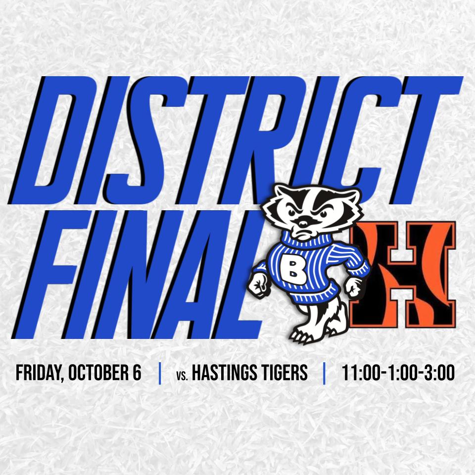 Bennington Softball (@badger_softball) on Twitter photo 🏆B7 DISTRICT FINAL🏆
Badger 🥎 heads to Hastings...again. This time with a trip to the State Tournament on the line. Be THERE! Be LOUD!!
🆚 <a href="/hpstigersb/">Hastings High Softball</a>
🗓️ Friday, October 6
📍 Hastings
🏟️ Smith SB Complex
⏰ G1: 11:00am
⏰ G2: 1:00pm
⏰ G3: 3:00pm (if necessary)
#WeAreBPS 🏆B7 DISTRICT FINAL🏆
Badger 🥎 heads to Hastings...again. This time with a trip to the State Tournament on the line. Be THERE! Be LOUD!!
🆚 <a href="/hpstigersb/">Hastings High Softball</a>
🗓️ Friday, October 6
📍 Hastings
🏟️ Smith SB Complex
⏰ G1: 11:00am
⏰ G2: 1:00pm
⏰ G3: 3:00pm (if necessary)
#WeAreBPS