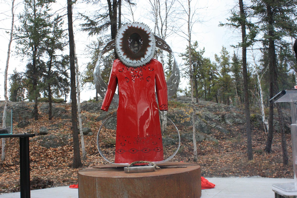 BlakeEmily's tweet image. A new monument in honour of Missing and Murdered Indigenous Women, Girls and 2SLGBTQI+ people, designed by artist Myrna Pokiak, was unveiled outside the NWT legislature building today.