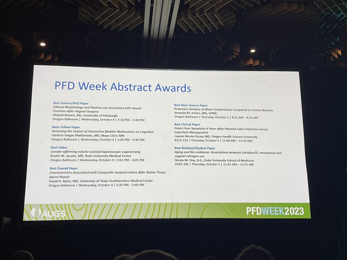 Congratulations to our amazing Urogyn fellow <a href="/LNicolaDucey/">Lauren Nicola-Ducey, MD</a> on winning the <a href="/urogynsociety/">AUGS</a> PFD week award for Best Clinical Paper!