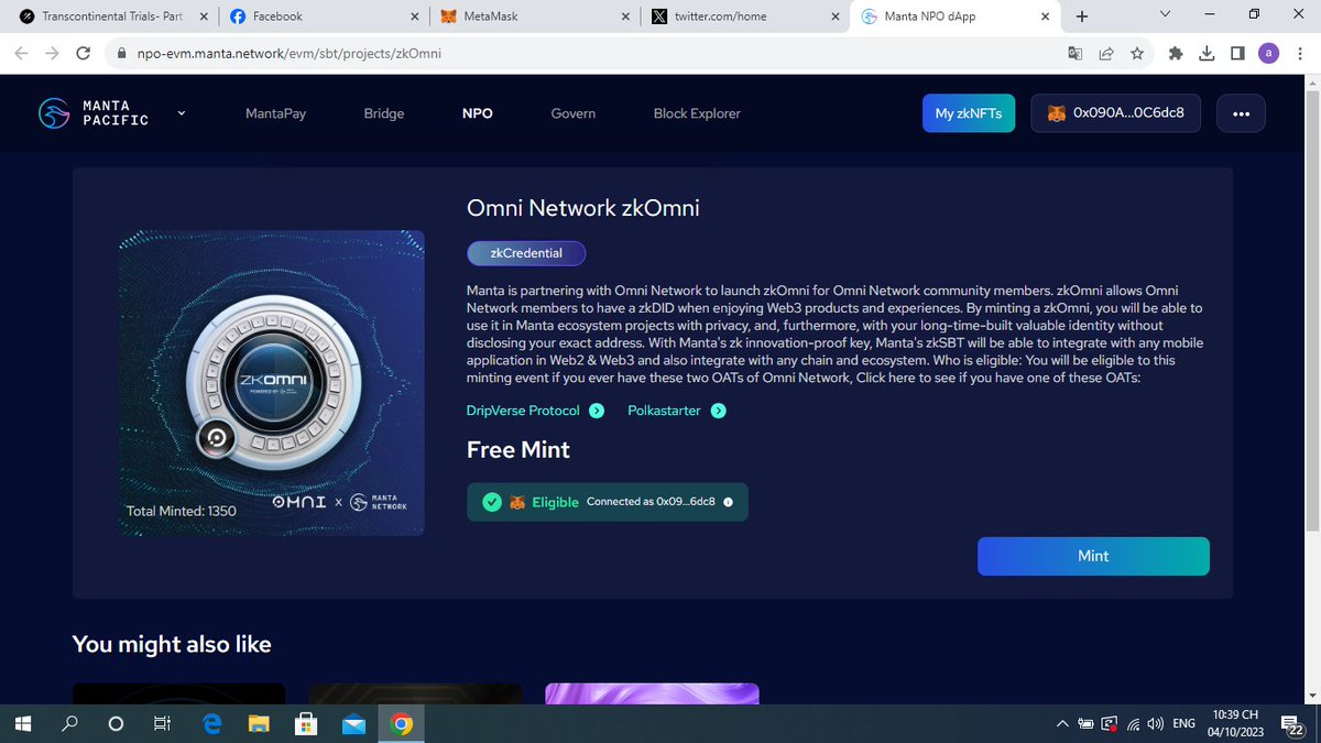 chanhdoro's tweet photo. 🎬UPDATE #OMNI TESTNET
🏁Omni Network ZkOmni
Anh em nào làm xong phần #DripVerse Protocol và #Polkastarter thì vào mint NFT. Ai chưa làm thì vào trang mình có hướng dẫn
Mint trên mạng #Manta Pacific mainnet (tốn fee gas)
https://t.co/thXdyz2OLd https://t.co/SmlnczxXWj