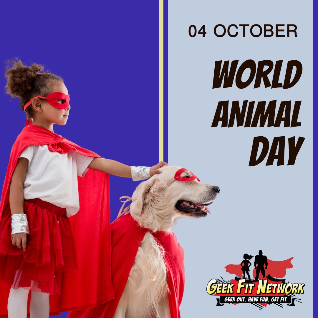 geekfitnetwork's tweet image. Did you know that today is World Animal Day? A day dedicated to advocating for animal rights and welfare. Let&apos;s use our collective powers to spread awareness, donate to shelters, or give a shout out to local animal welfare organizations doing amazing work! #GeeksForGood #