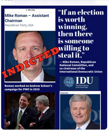 RGBAtlantica's tweet photo. 2) Mike Roman has worked on election rigging since 1996 both in Canada and the USA and is co-chair of the IDU Alliance with Stephen Harper. Indicted in Georgia RIco case with Donald Trump. #GeorgiaRICO https://t.co/G0bZ9lF4lK