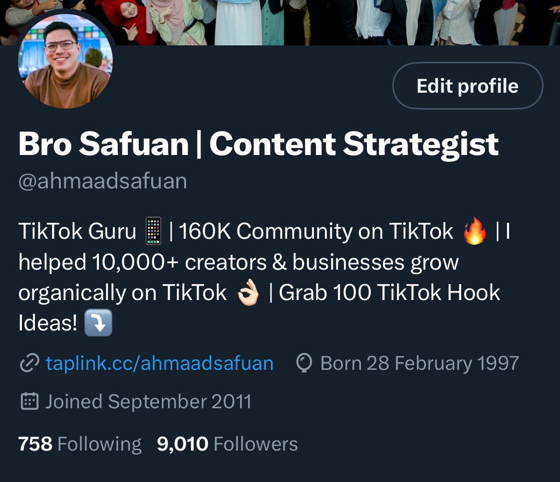 ahmaadsafuan's tweet photo. 9K Milestone achieved! ✅

Alhamdulillah! 😭

As a reward, saya nak pilih 9 orang untuk saya bagi FREE TikTok Audit!

Just make sure to :

1. Follow
2. Retweet
3. Comment "NAK AUDIT"

Besok saya pilih pemenang 🙌🏻

Goodluck! https://t.co/dCZY2K5t13