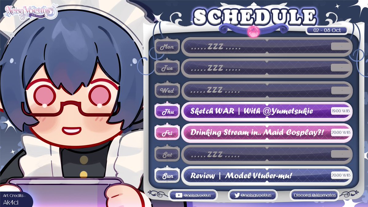 neisavoetius's tweet photo. Affakah rekor rilis skejul paling telatπ§? (ada yang lupa bikin skejul..)- But the show goes on!! β‘
β§ Weekly Schedule for Oct 02 - 08 β§
!socials @ Twitter Bio!
Clips #NeisDream | Fanart #NeiSketch | Memes #NeisMeme | Food Blog #Tabemonei https://t.co/AzoFsGB1mu