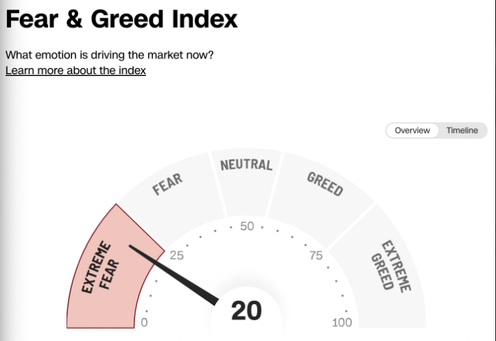 The stock market fear and greed index is in extreme fear: